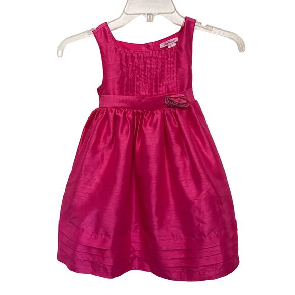 LILLY WICKET Party Girls Dress Sz 4 Hot Pink Rosette Pleats Sleeveless Tie Tulle - Picture 1 of 8